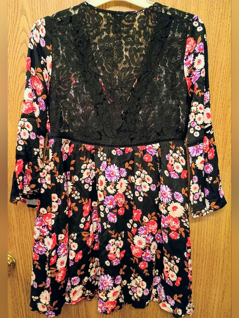 Forever 21 Black Floral Lace-Up Mini Dress with Pink & Red Blooms - Picture 2 of 3